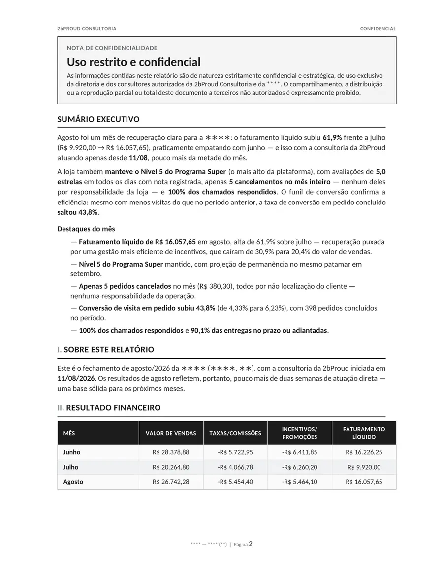 Sumário executivo e resultado financeiro